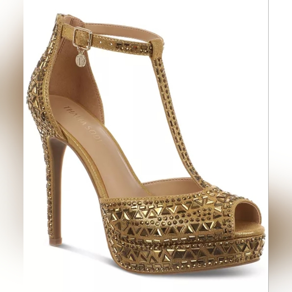 Thalia Sodi Gold Strappy Stiletto Heels